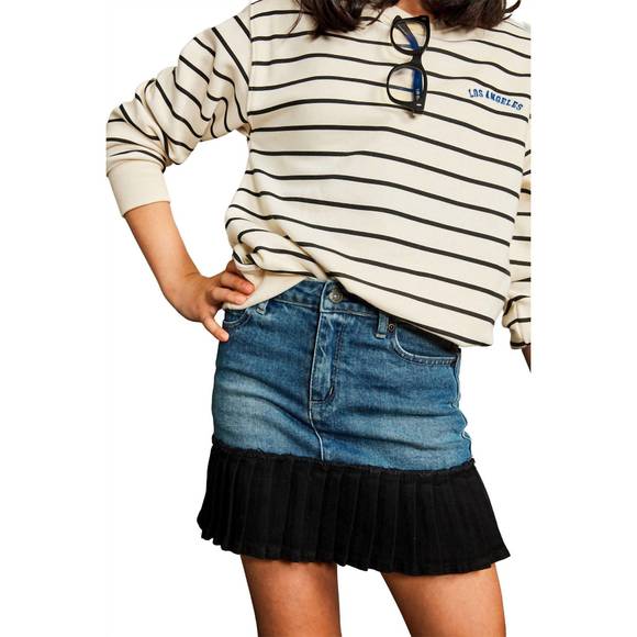 NEW TRACTR girl's mixed denim pleated hem mini skirt in indigo - Picture 1 of 2